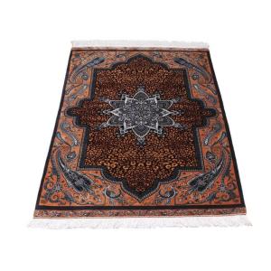 ペルシャ絨毯／クム 126×82cm イラン産 手織り シルク100％ ラグ ラグマット（FN-70296）