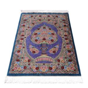 ペルシャ絨毯／エスファハーニヤン工房　128番 127×79cm イラン産 手織り シルク100％ ラグ ラグマット（FN-70297）