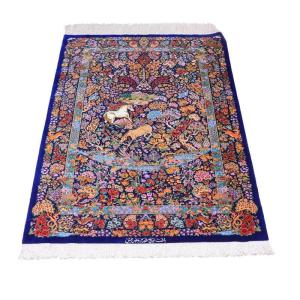 ペルシャ絨毯／メフルバフ工房 120×77cm イラン産 手織り シルク100％ ラグ ラグマット（FN-70298）