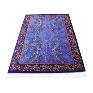 ペルシャ絨毯／クム 208×136cm イラン産 手織り シルク100％ ラグ ラグマット（FN-70305）