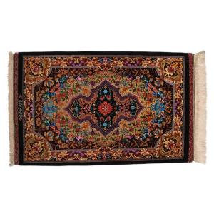 ペルシャ絨毯／アシュラフ工房 99×62cm イラン産 手織り シルク100％ ラグ ラグマット（FN-70322）