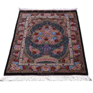 ペルシャ絨毯／エスファハーニヤン工房　128番 124×80cm イラン産 手織り シルク100％ ラグ ラグマット（FN-70329）