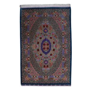 ペルシャ絨毯／クム 156×102cm イラン産 手織り シルク100％ ラグ ラグマット（FN-70331）