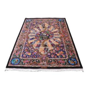ペルシャ絨毯／モハンマディー工房 193×132cm イラン産 手織り シルク100％ ラグ ラグマット（FN-70341）