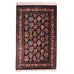 ペルシャ絨毯／モスタファザーデ工房 205×130cm イラン産 手織り シルク100％ ラグ ラグマット（FN-70343）