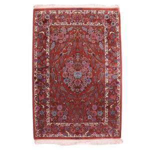 ペルシャ絨毯／ホセイン工房 158×105cm イラン産 手織り シルク100％ ラグ ラグマット（FN-70346）