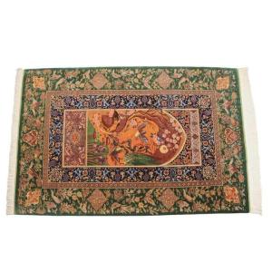 ペルシャ絨毯／ヌーリ工房 153×100cm イラン産 手織り シルク100％ ラグ ラグマット（FN-70361）