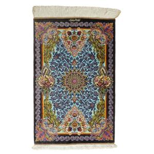 ペルシャ絨毯／クム 124×80cm イラン産 手織り シルク100％ ラグ