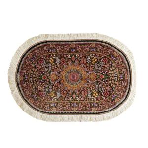 ペルシャ絨毯 イラン じゅうたん・クム産 シルク 100％ 89×57cm 手織り オーバル 楕円 玄関マット ラグマット 本物(FS-2113)