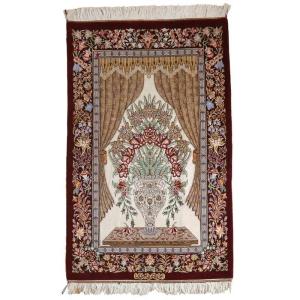 ペルシャ絨毯 イラン じゅうたん・クム産 シルク 100％ 90×59cm 手織り