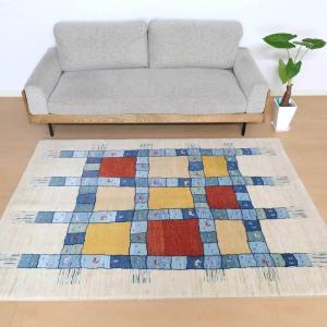プレミアムギャッベ／ホシナマイ（カシュクリ） 200×144cm イラン産 手織り ウール ラグ リビング ダイニング 大判（HL-10866）