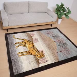 ギャッベ／ルリバフ 192×151cm イラン産 手織り リビング ウール ラグ ラグマット（HL-11778）