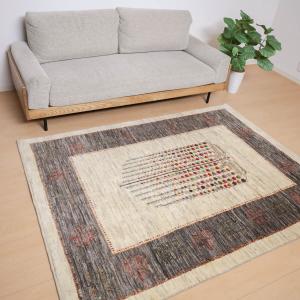 ギャッベ／ルリバフ 201×152cm イラン産 手織り リビング ウール ラグ ラグマット（HL-11802）