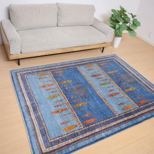 ギャッベ／カシュクリ 200×150cm イラン産 手織り リビング ウール ラグ ラグマット（HL-11814）