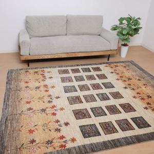 ギャッベ／ルリバフ 249×200cm イラン産 手織り リビング ウール ラグ ラグマット（HL-12052）