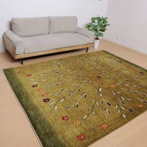 ギャッベ／ルリバフ 249×200cm イラン産 手織り リビング ウール ラグ ラグマット（HL-12053）