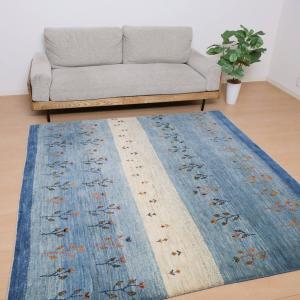 ギャッベ／ルリバフ 199×204cm イラン産 手織り リビング ウール ラグ ラグマット（HL-12054）