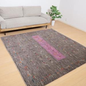 ギャッベ／ルリバフ 200×203cm イラン産 手織り リビング ウール ラグ ラグマット（HL-12060）