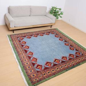 ギャッベ／ルリバフ 209×202cm イラン産 手織り リビング ウール ラグ ラグマット（HL-12155）