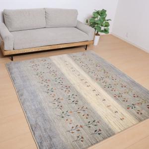 ギャッベ／アマレ 188×199cm イラン産 手織り リビング ウール ラグ ラグマット（HL-12217）