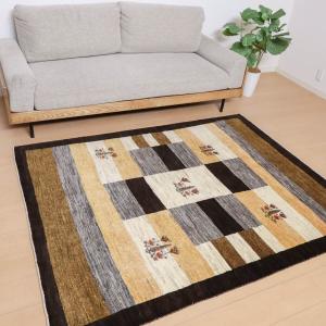 ギャッベ／カシュクリ 193×151cm イラン産 手織り リビング ウール ラグ ラグマット（HL-12227）