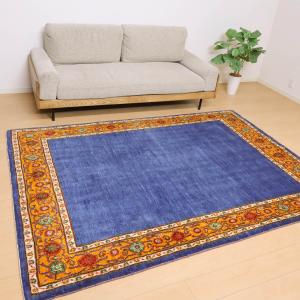 ギャッベ／ルリバフ 243×172cm イラン産 手織り リビング ウール ラグ ラグマット（HL-12402）