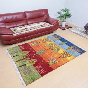 ギャッベ／ルリバフ 193×139cm イラン産 手織り リビング ウール ラグ ラグマット（HL-12442）