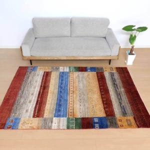 プレミアムギャッベ／ホシナマイ（ルリバフ) 217×146cm イラン産 手織り ウール ラグ リビング ダイニング 大判（HL-31158）