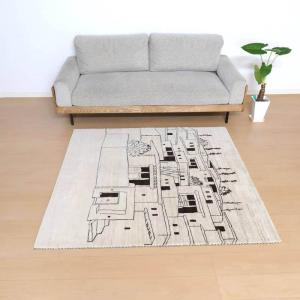 プレミアムギャッベ／ホシナマイ（ルリバフ） 154×150cm イラン産 手織り アクセントウール 天然素材 ラグマット (HM-10896）