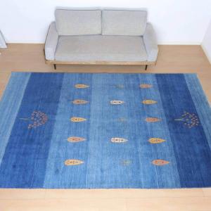 プレミアムギャッベ／ホシナマイ（ルリバフ） 325×201cm イラン産 手織り ウール ラグ リビング ダイニング 大判 （HX-11355）