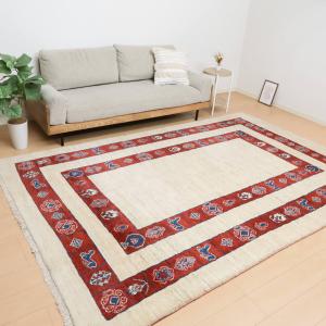 ギャッベ／ルリバフ 293×194cm イラン産 手織り リビング ウール ラグ ラグマット（HX-12449）