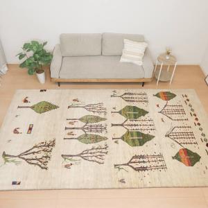 ギャッベ／ルリバフ 340×193cm イラン産 手織り リビング ウール ラグ ラグマット（HX-12453）