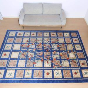 プレミアムギャッベ／ホシナマイ（ルリバフ） 297×214cm イラン産 手織り ウール ラグ リビング ダイニング 大判（HX-33060）