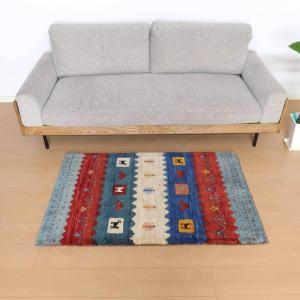 ライオンギャッベ イラン産 絨毯 85×106cm 手織り 玄関マット ウール