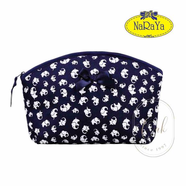 ナラヤ バッグ NaRaYa タイ ふかふか化粧ポーチ 大容量タイプ コスメポーチ ・ネイビーエレフ...