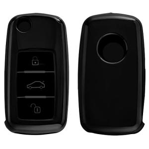 kwmobile 対応: VW Skoda Seat 3-ボタン 車のキー ケース - シリコン キーケース 光沢仕上げ - 車鍵 保護 光沢 墨色
