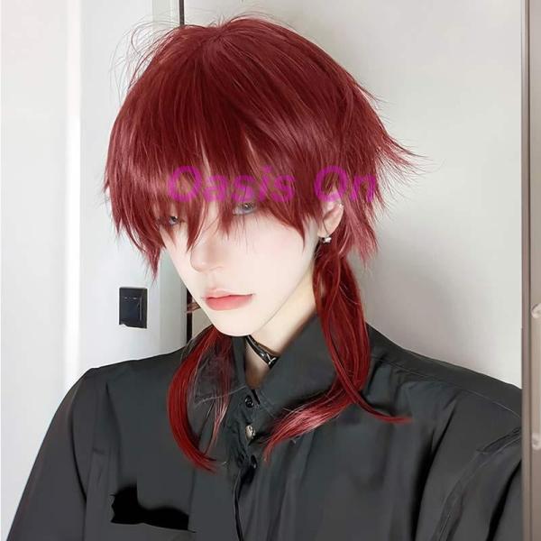 ウィッグ メンズ かつら ショート ウルフ インナーカラー フルウィッグ レッド 男装 赤 男性 原...