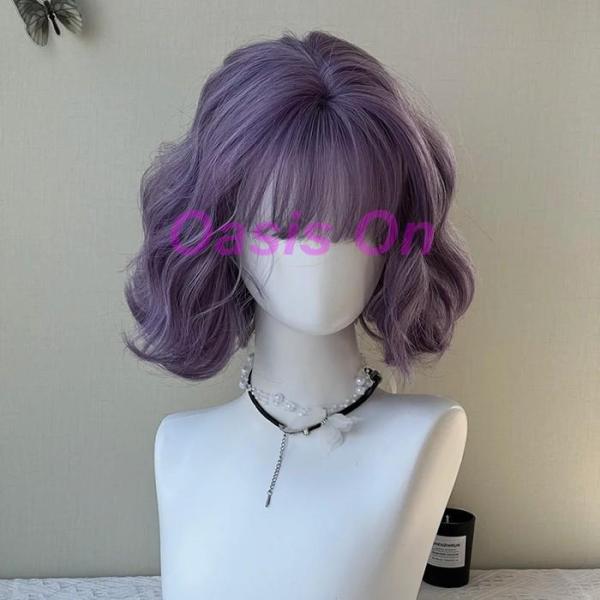 ウィッグ フルウィッグ 短髪 パープル ショート 巻き髪 ショートウィッグ  原宿風 かつら コスプ...