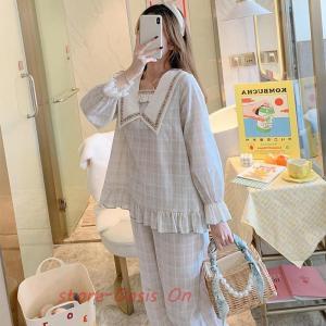 パジャマ レディース 寝巻き コットン チェッ...の詳細画像3