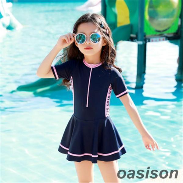 スクール水着 ワンピース 水着 ガールズ キッズ ジュニア ラッシュガード 長袖 半袖 UVカット ...