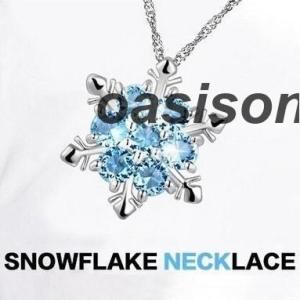 ネックレス レディース アクアマリン 雪華 結晶 ラッキーモチーフ 925 プラチナ仕上げ 冬  彼女 妻 プレゼント｜oasison