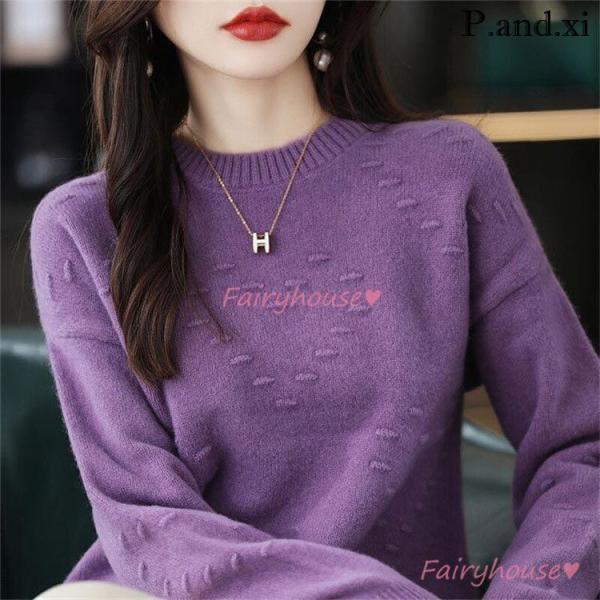 ニットトップス レディース 秋冬 40代 長袖 ニットトップス 無地 セーター ショット丈ニットプル...