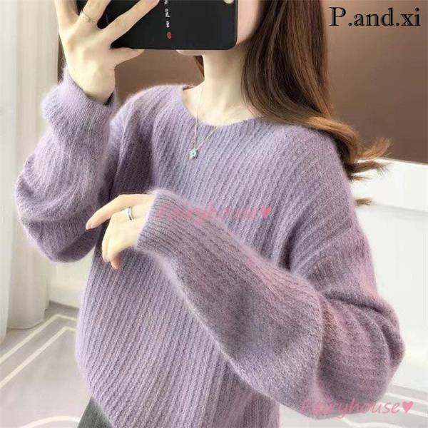 ニットトップス レディース 秋冬 40代 長袖 ニットトップス 無地 セーター ショット丈ニットプル...