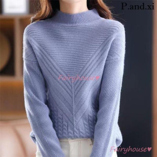 ニットトップス レディース 秋冬 40代 長袖セーター 無地 ハイネック ショット丈 セーター 厚手...