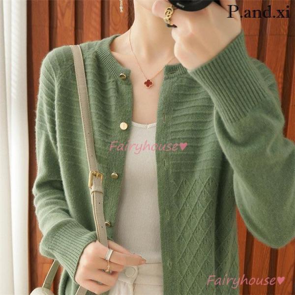 ニットカーディガン レディース春秋 40代 長袖 ニットトップス 無地 カーディガン セーター ゆっ...