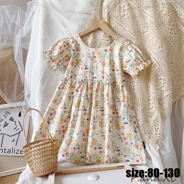 子供服 ワンピース 子供ドレス 花柄 プリント 半袖 Aライン フレアスカート 女の子 リゾート お...