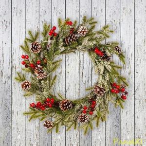 クリスマスリース 飾り ドアリース クリスマス 花輪 玄関リース 玄関飾り おしゃれ 可愛い 果実 松ぼっくり 吊り下げ式 オーナメント 壁掛け 窓 ドア 庭園