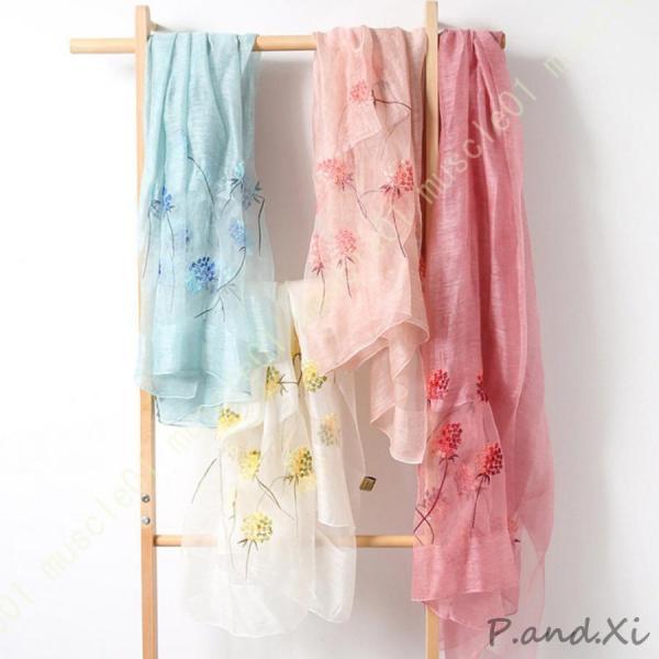 大判 ストール スカーフ 薄手 冷房対策 やわらか レディース 刺繍 春夏 ショール マフラー ビッ...