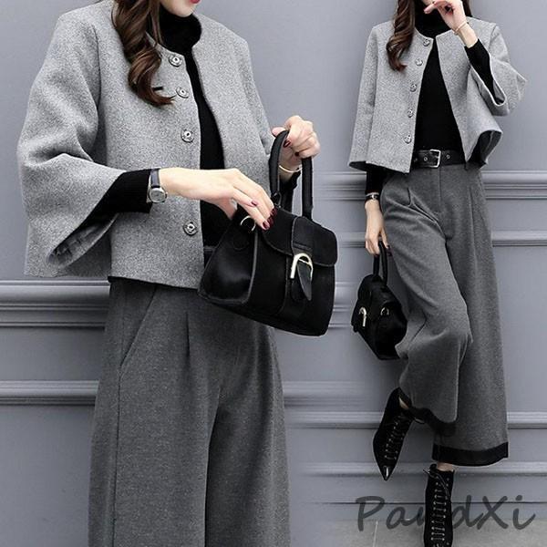 セットアップ レディース 秋冬 40代 20代 フォーマル 長袖 2点セット アウター 冬コート ガ...