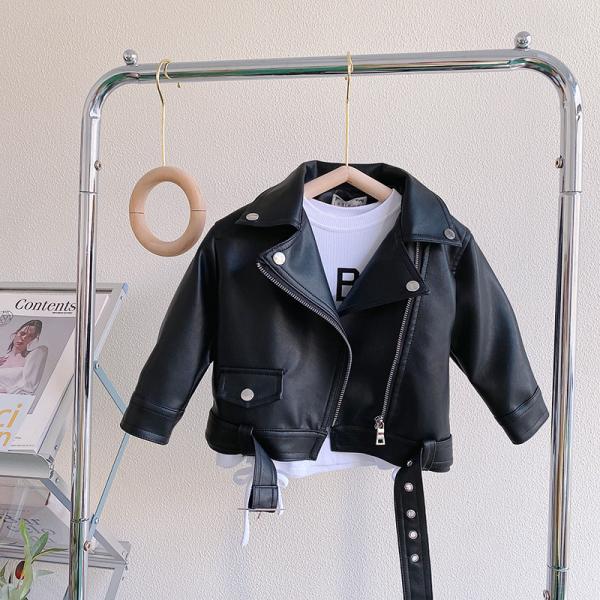 子供服 ジャケット アウター 男女兼用 合皮フェイクレザー ライダースジャケット 革ジャン ショート...